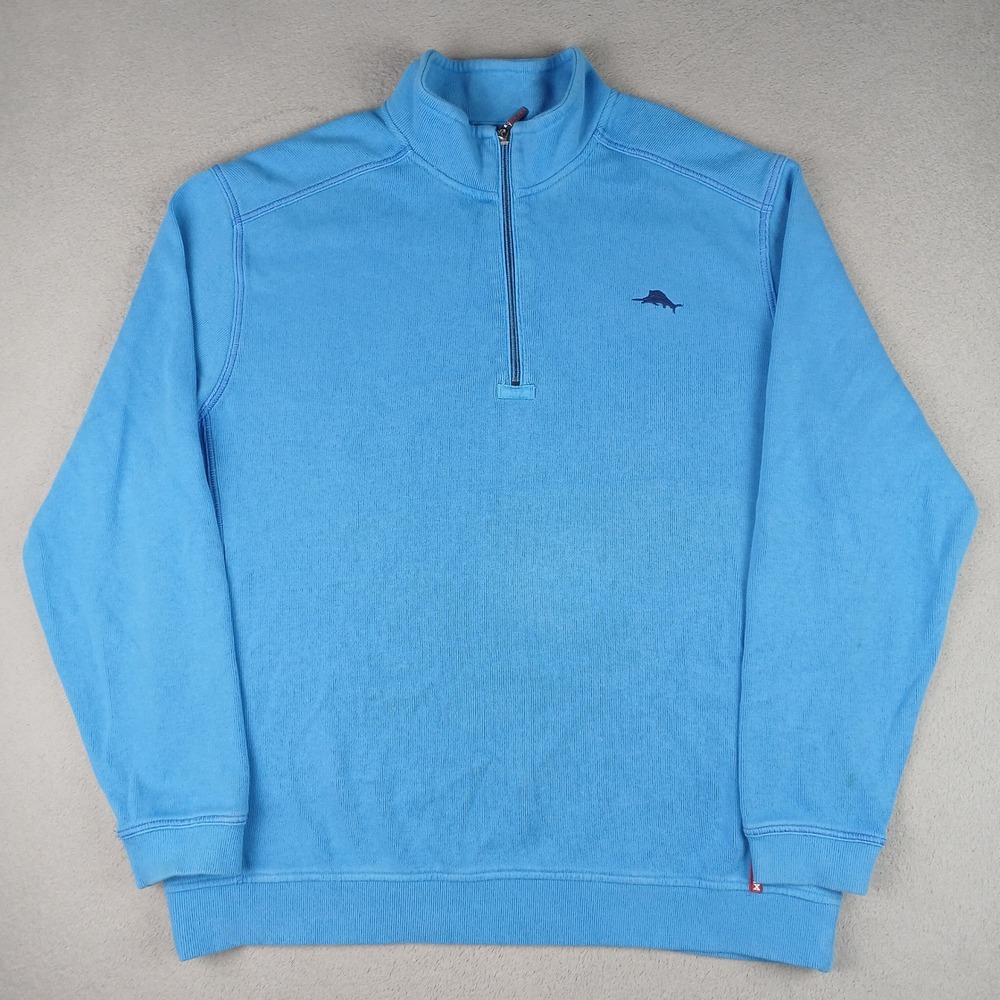 Tommy Bahama Relax Pullover Mens XL Quarter Zip Sweatshirt Blue Cotton - Picture 1 of 12